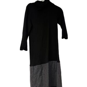 Casual Black and Gray Turtleneck Dolman Sleeve Sweater Dress